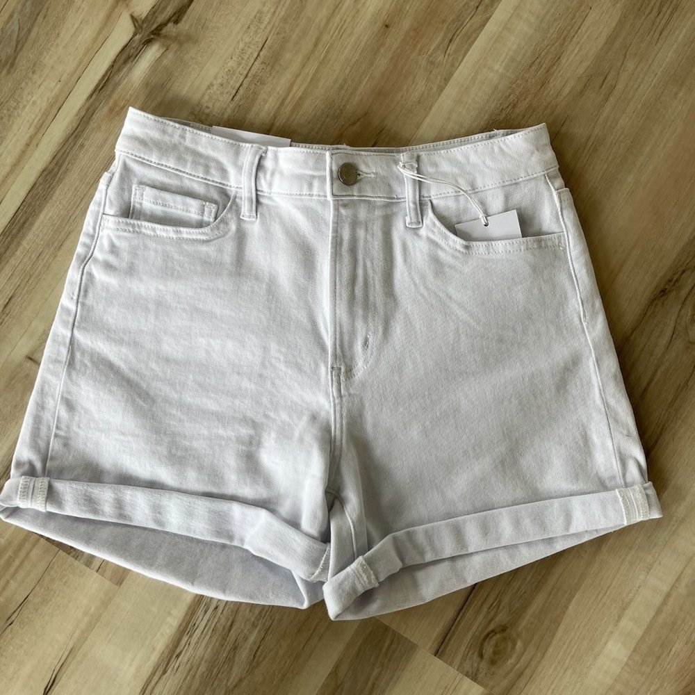 White Roll Up Jean Shorts